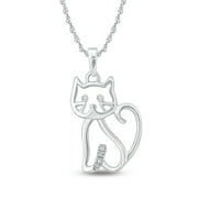 Wishrocks Black CZ Adjustable Cat Kitty Pendant Necklace 14K Gold Over 925 Sterling Silver 18 Chain 
